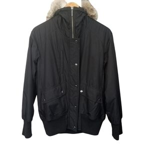 Vince Hooded Fur Trim Thermal Insulation Winter Coat Black Size Medium